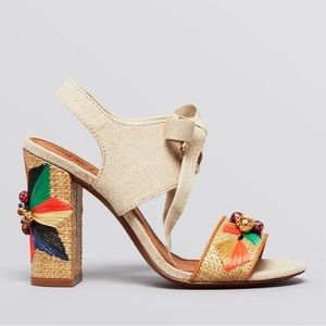 Tory Burch Geraldine Raffia and Linen Sandals